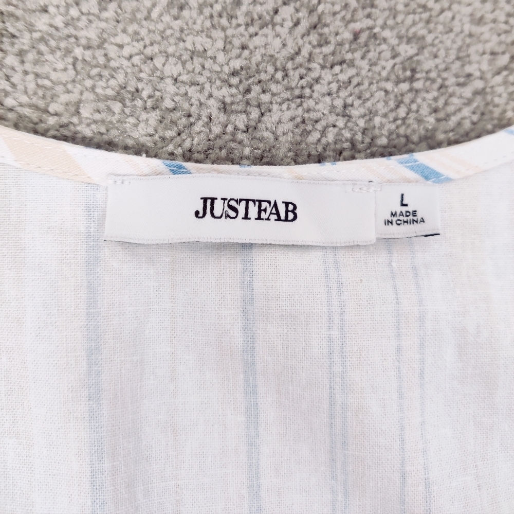 JustFab Women's Striped Ruffle Wrap Mini Dress Size Large NEW Linen Cotton - Picture 10 of 14
